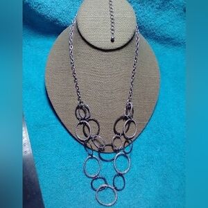 Silvertone black circles chain necklace vintage